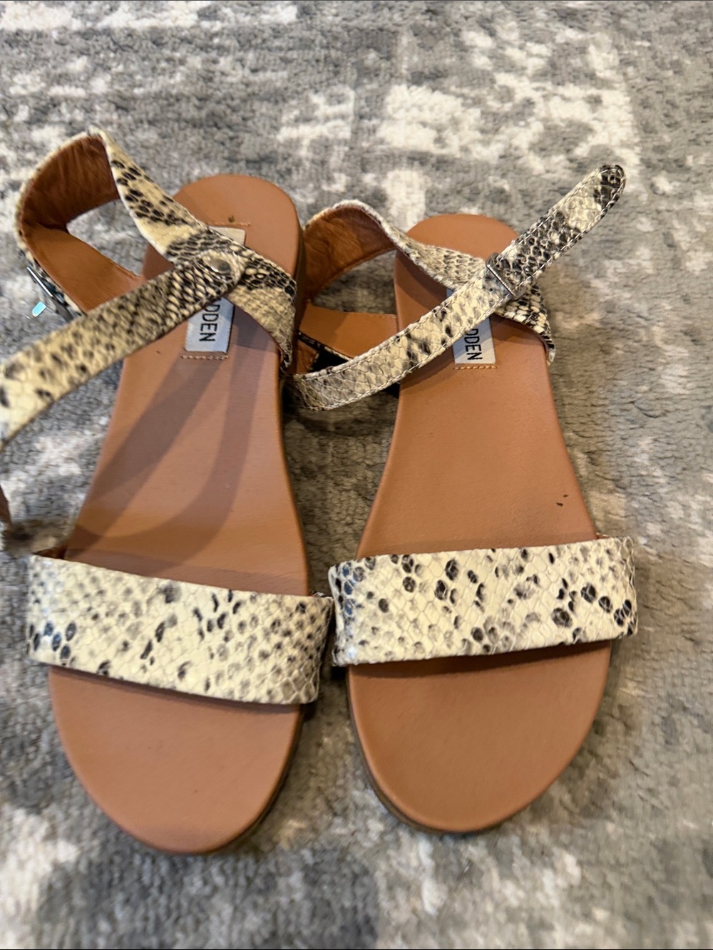 Steve Madden Snake-Print Strap Sandals in Cream and Black